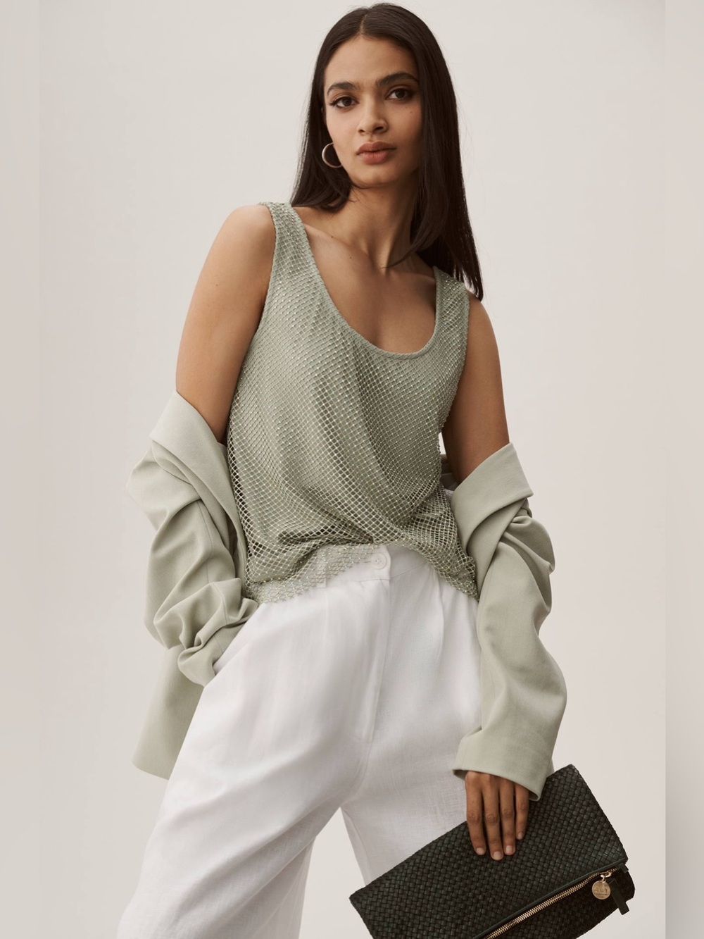 Anthropologie Sunday in Brooklyn Rhinestone Mesh Tank Sage Green S